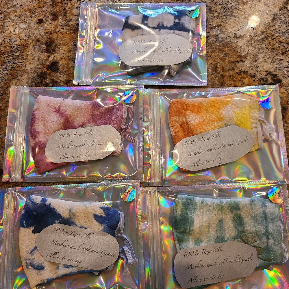 5 raw silk double layer masks. Hand dyed